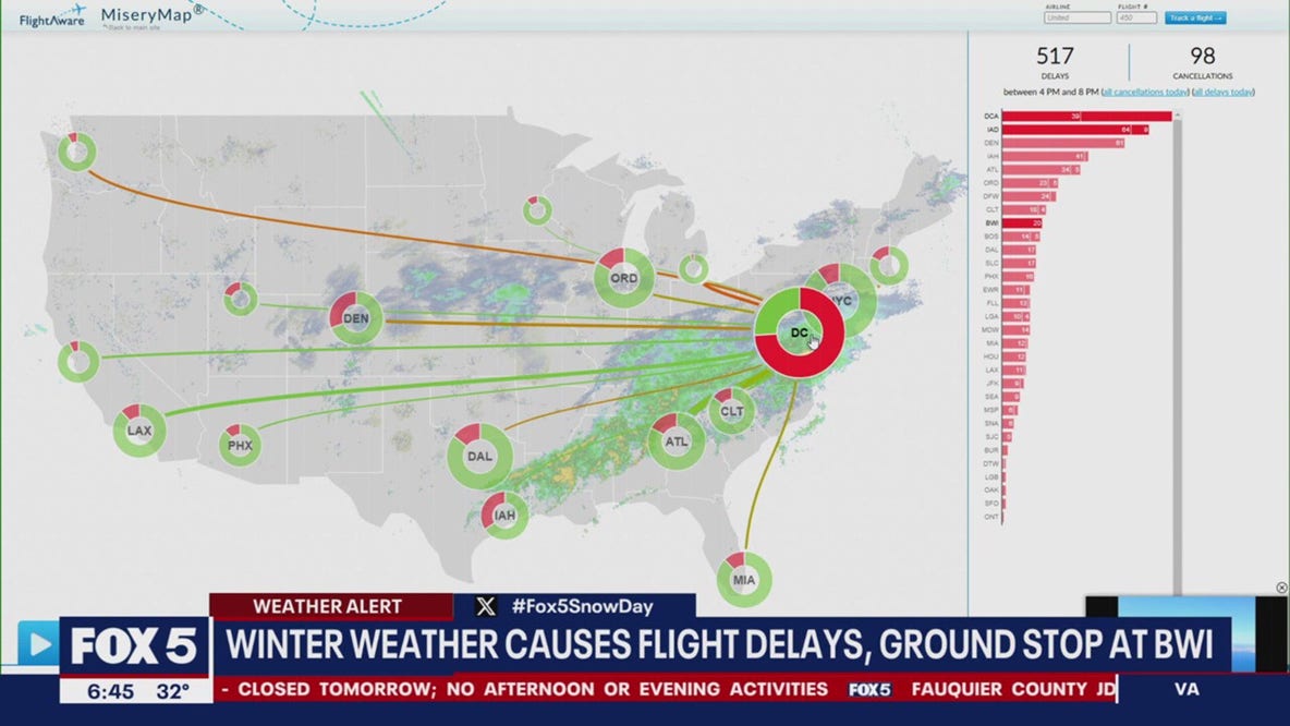 Winter weather storm causing flight delays at BWI, DCA, IAD